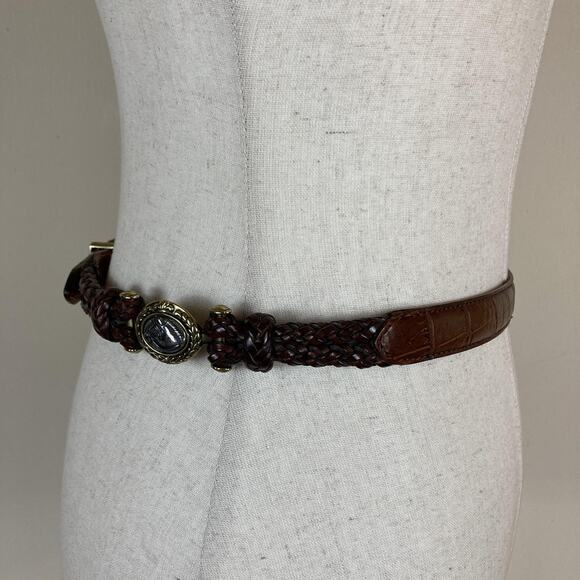 Vintage Horse Head Belt Medium Brown Leather Western Braided Cowgirl 90s Concho - Picture 5 of 10